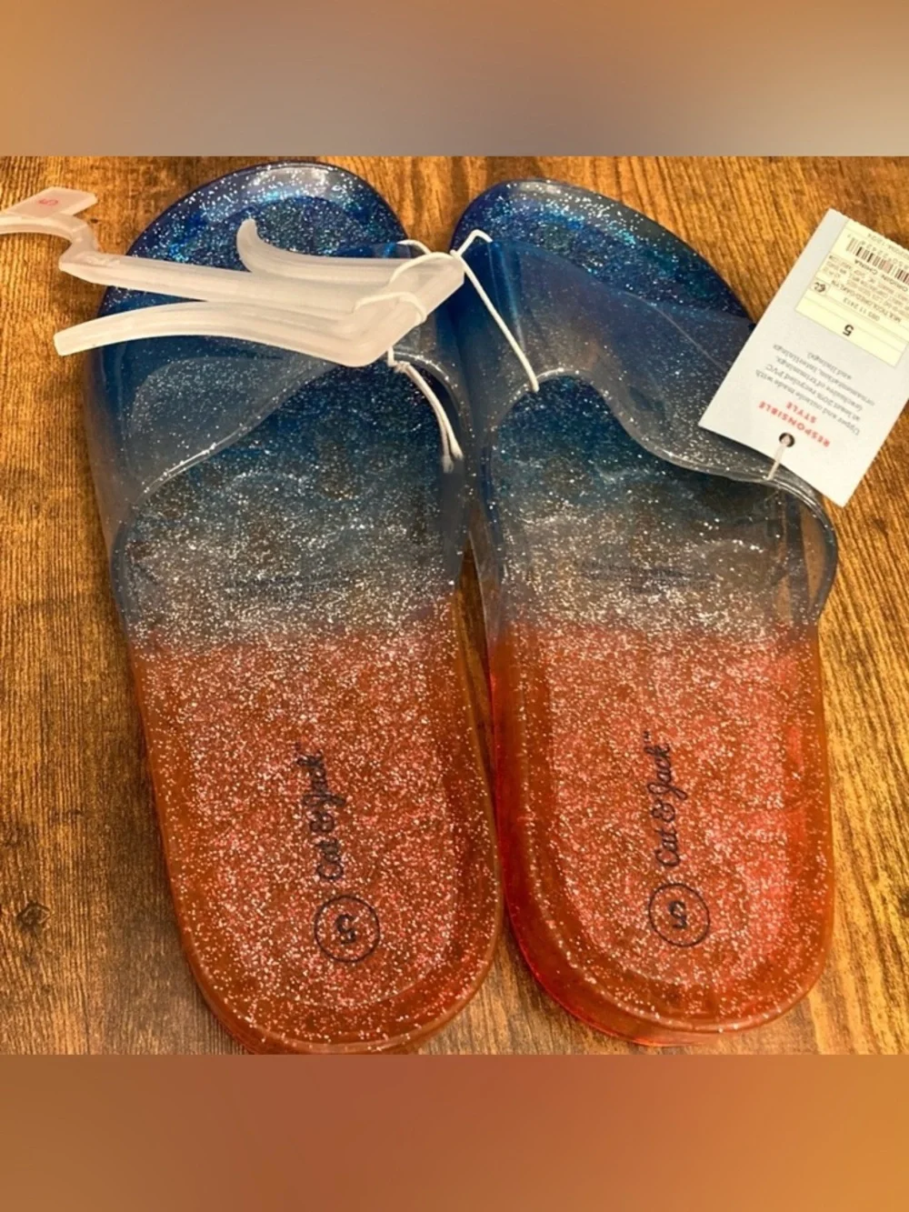 Kids' Oaklyn Glitter Jelly Slides - Cat & Jack American USA Size 5 new